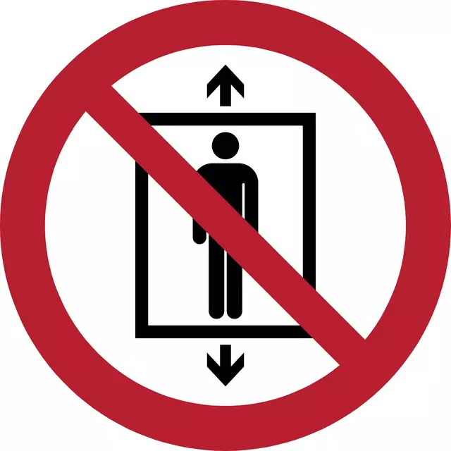 Pictogram bordje Djois Verboden lift te gebruiken door personen Ø 200mm Rood