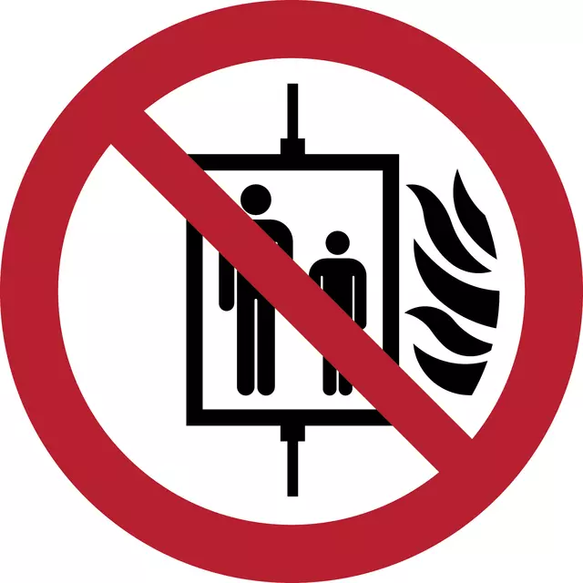 Een Pictogram Tarifold in geval van brand verboden om de lift te gebruiken ø200mm koop je bij Van Hoye Kantoor BV