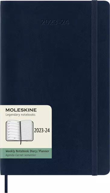 Een Agenda 2023/2024 Moleskine 18M Planner Weekly 7dag/1pagina large 130x210mm soft cover saffier blauw koop je bij Van Leeuwen Boeken- en kantoorartikelen