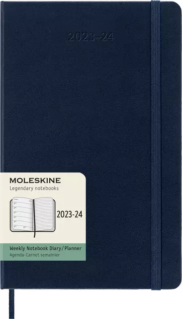 Een Agenda 2023/2024 Moleskine 18M Planner Weekly 7dag/1pagina large 130x210mm hard cover saffier blauw koop je bij EconOffice