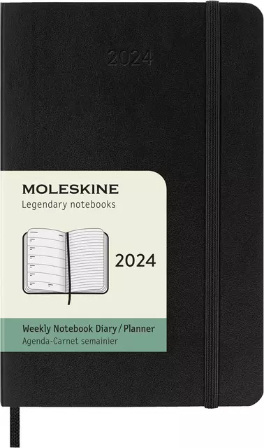 Een Agenda 2024 Moleskine 12M Planner Weekly 7dag/1pagina pocket 90x140mm soft cover black koop je bij Van Leeuwen Boeken- en kantoorartikelen