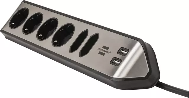 Een Stekkerdoos Brennenstuhl bureau Estilo 6-voudig incl. 2 USB 2m zwart zilver koop je bij L&N Partners voor Partners B.V.