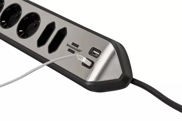 Een Stekkerdoos Brennenstuhl bureau Estilo 6 voudig inclusief 2 USB 2 meter zwart/zilver koop je bij L&N Partners voor Partners B.V.