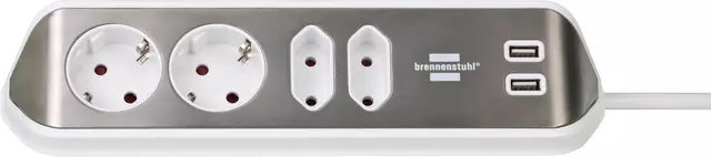 Een Stekkerdoos Brennenstuhl bureau Estilo 4 voudig inclusief 2 USB 2 meter wit/zilver koop je bij MV Kantoortechniek B.V.