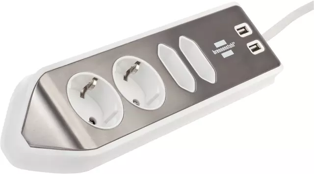 Een Stekkerdoos Brennenstuhl bureau Estilo 4-voudig incl. 2 USB 2m wit zilver koop je bij Van Leeuwen Boeken- en kantoorartikelen