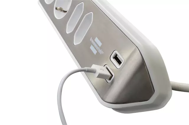 Een Stekkerdoos Brennenstuhl bureau Estilo 4 voudig inclusief 2 USB 2 meter wit/zilver koop je bij MV Kantoortechniek B.V.