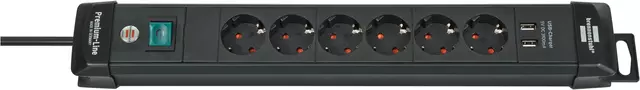 Een Stekkerdoos Brennenstuhl Premium 6-voudig incl. 2 USB 3m zwart koop je bij Totaal Kantoor Goeree