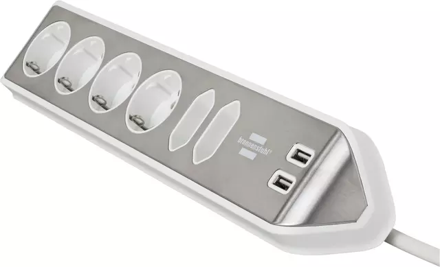 Stekkerdoos Brennenstuhl bureau Estilo 6-voudig incl. 2 USB 200cm wit zilver