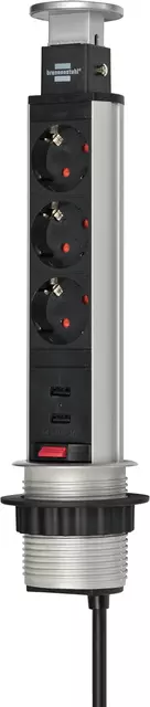 Een Stekkerdoos Brennenstuhl toren 3 voudig inclusief 2 USB 2 meter zwart/zilver koop je bij L&N Partners voor Partners B.V.