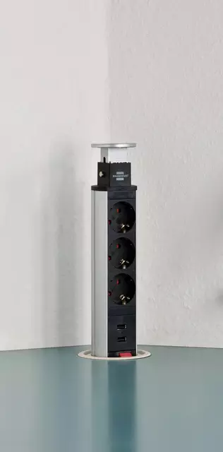 Stekkerdoos Brennenstuhl toren 3 voudig inclusief 2 USB 2 meter zwart/zilver