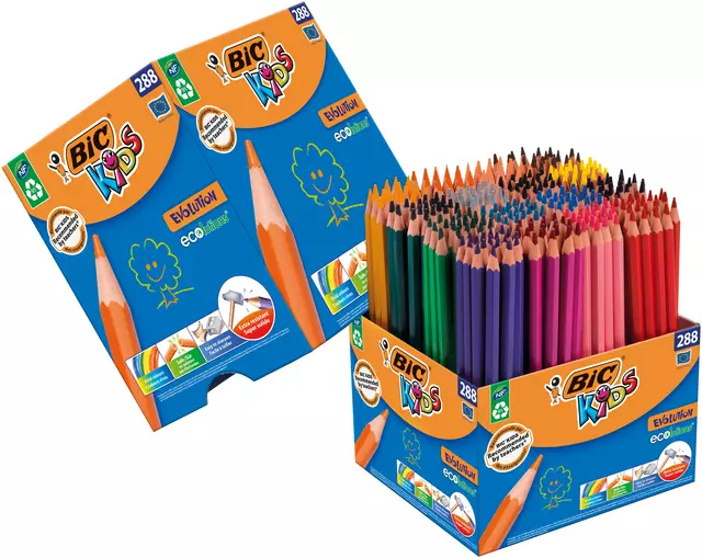 Een Kleurpotloden BicKids Evolution ecolutions assorti schoolbox à 288 stuks koop je bij Tonerinktshop