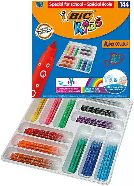 Een Kleurstiften BicKids couleur medium assorti schoolbox à 144 stuks koop je bij KantoorProfi België BV
