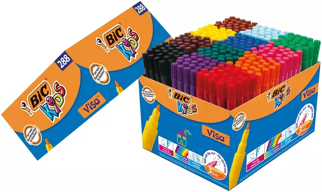 Kleurstiften BicKids visa fijn assorti schoolbox à 288 stuks