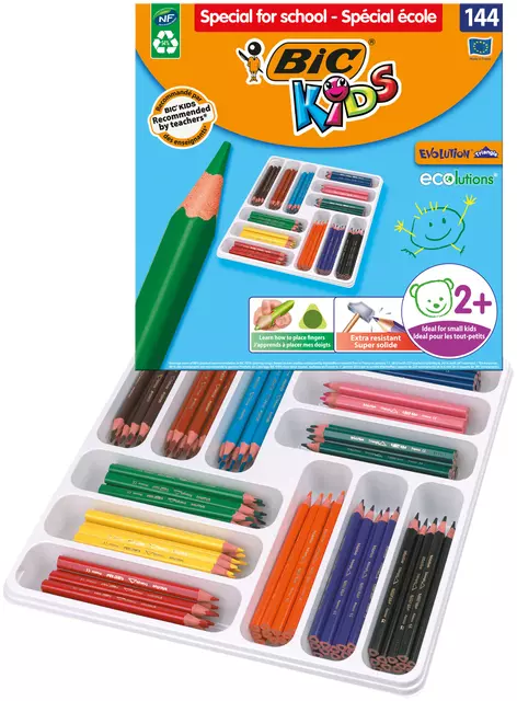 Een Kleurpotloden BicKids Evolution ecolutions assorti schoolbox à 144 stuks koop je bij EconOffice