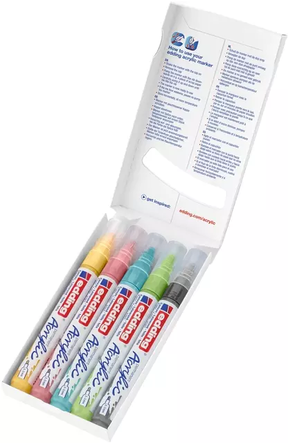 Een Acrylmarker edding e-5100 medium pastel assorti set à 5 stuks koop je bij Van Leeuwen Boeken- en kantoorartikelen