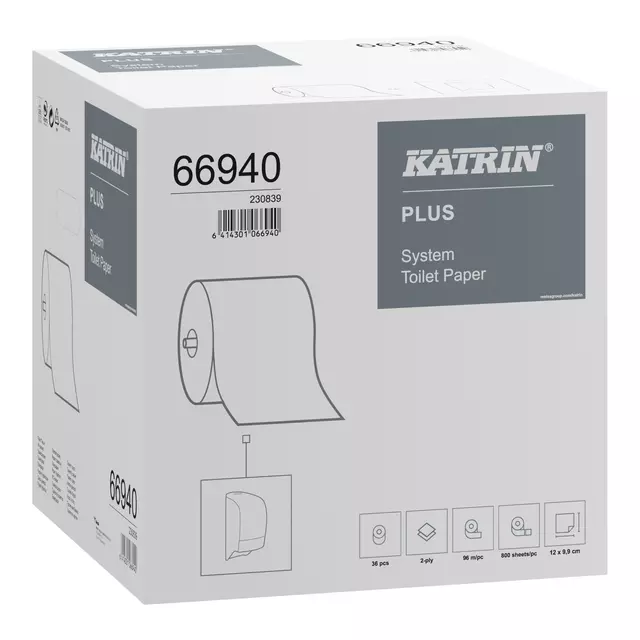 Een Toiletpapier Katrin Plus System 2-laags 800vel 36rollen wit koop je bij EconOffice