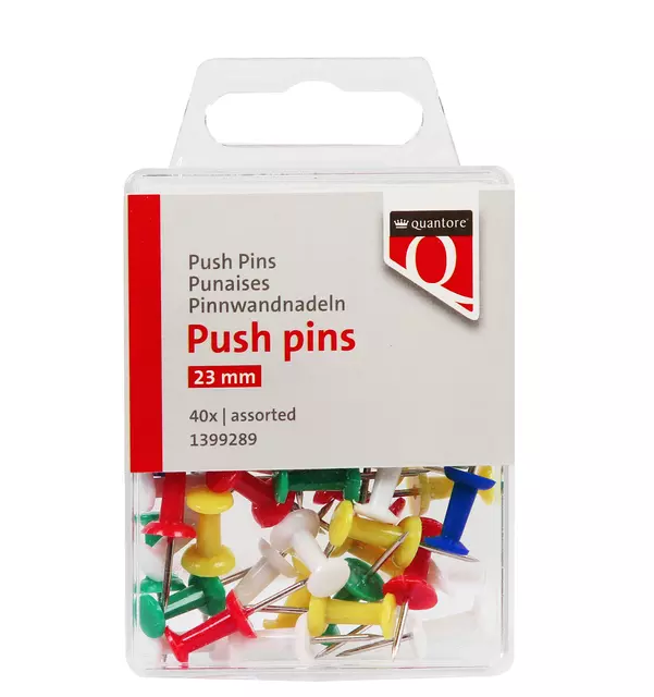 Een Push pins Quantore 40 stuks assorti koop je bij Van Leeuwen Boeken- en kantoorartikelen