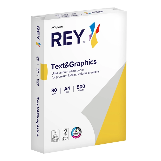 Een Kopieerpapier Rey Text & Graphics A4 80gr wit 500 vel koop je bij Unimark Office B.V.