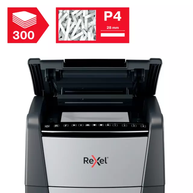 Een Papiervernietiger Rexel Optimum Auto+ 300X P4 snippers 4x26mm koop je bij EconOffice
