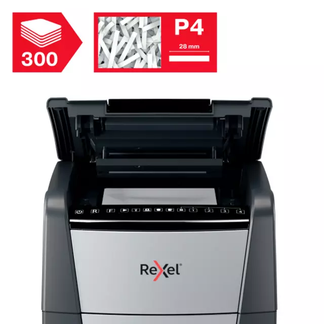 Een Papiervernietiger Rexel Optimum Auto+ 300X P4 snippers 4x26mm koop je bij QuickOffice BV