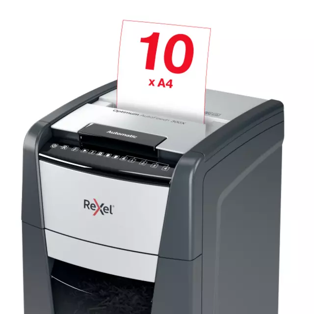 Buy your Paper shredder Rexel Optimum Auto+ 300X P4 shreds 4x26mm at QuickOffice BV