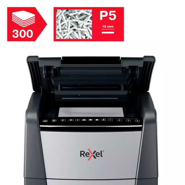 Een Papiervernietiger Rexel Optimum Auto+ 300M P5 snippers 2x15mm koop je bij QuickOffice BV