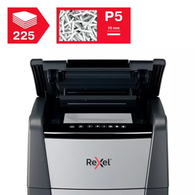 Een Papiervernietiger Rexel Optimum Auto+ 225M P5 snippers 2x15mm koop je bij MegaOffice