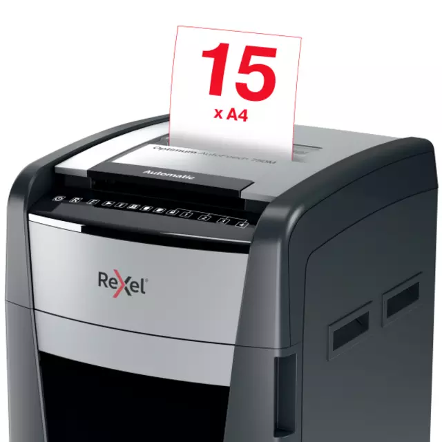 Een Papiervernietiger Rexel Optimum Auto+ 750M P5 snippers 2x15mm koop je bij QuickOffice BV