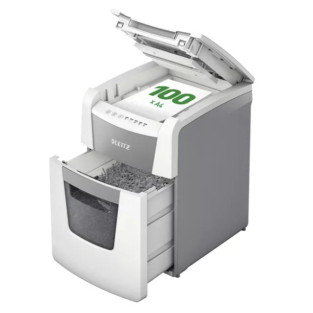 Een Papiervernietiger Leitz IQ Auto+ Small Office 100 P5 snippers 2x15mm koop je bij MegaOffice