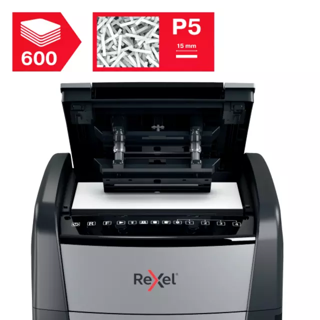 Buy your Paper shredder Rexel Optimum Auto+ 600M P5 shreds 2x15mm at QuickOffice BV