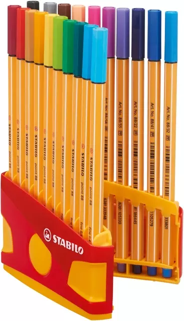Een Fineliner STABILO point 88 ColorParade rollerset geel/rood fijn assorti etui à 20 stuks koop je bij Van Hoye Kantoor BV