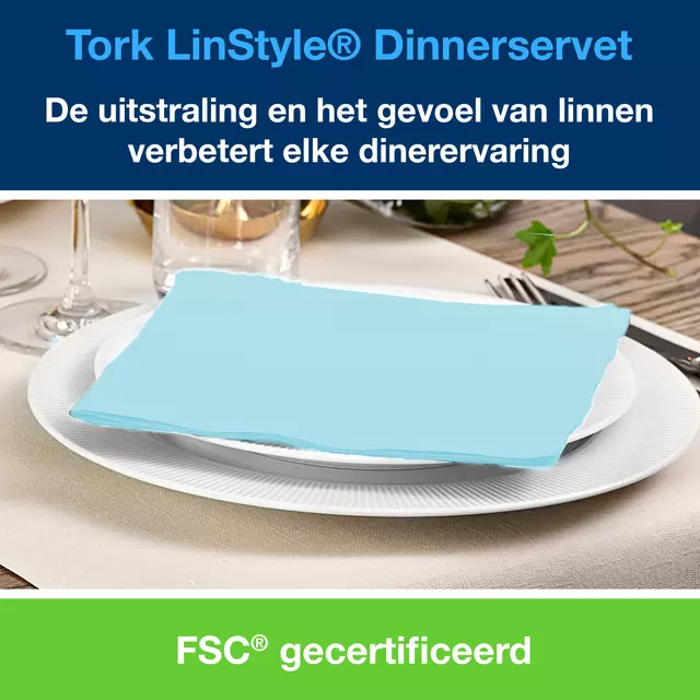 Een Dinnerservetten Tork LinStyle® 1/4-vouw 1-laags 50st aquablauw 478880 koop je bij Van Hoye Kantoor BV