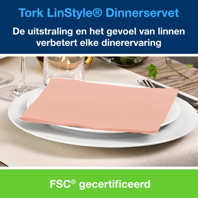 Een Dinnerservet Tork LinStyle® 1/4-vouw 1-laags 50st koraalrood koop je bij Van Hoye Kantoor BV