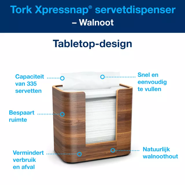 Een Servetdispenser Tork Xpressnap® tabletop N4 compact image walnoot 273002 koop je bij Van Hoye Kantoor BV