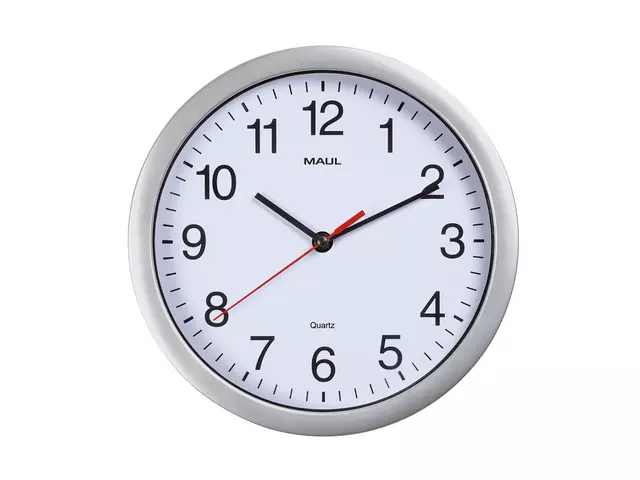 Een Horloge murale MAULrun quartz Ø25x5cm plastique argent/blanc koop je bij Van Hoye Kantoor BV