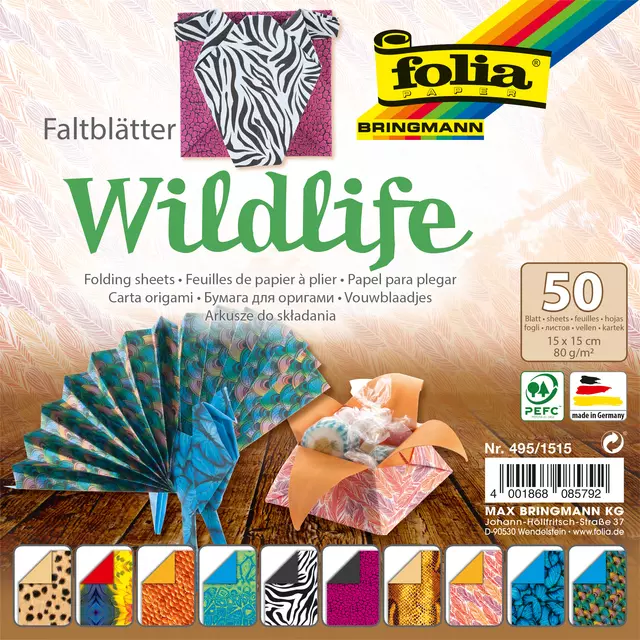 Een Vouwblaadjes Folia 80gr 15x15cm 50 vel 2-zijdig 10 wildlife designs koop je bij KantoorProfi België BV