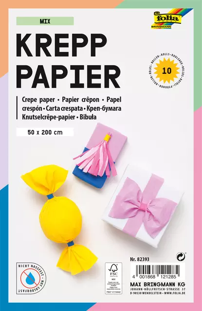 Een Crêpepapier Folia 50x200cm Mix 10 kleuren koop je bij Van Hoye Kantoor BV