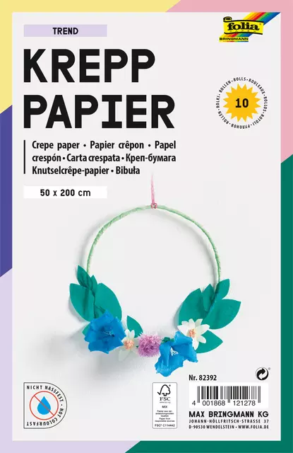 Een Crêpepapier Folia 50x200cm Trend 10 kleuren koop je bij Van Hoye Kantoor BV