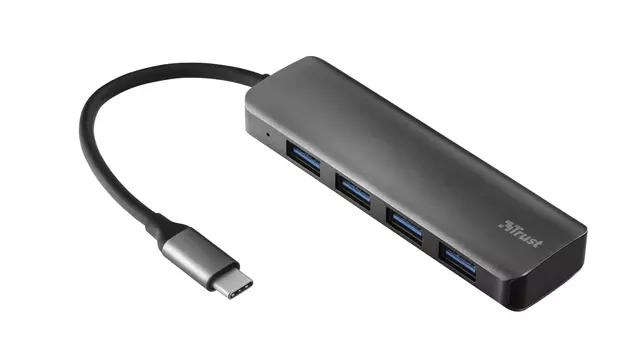 Een Hub Trust Halyx USB-C 4-poorten USB-A 3.2 zwart koop je bij Totaal Kantoor Goeree
