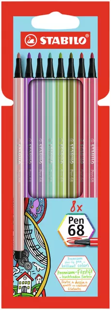 Een Viltstift STABILO Pen 68/8 medium assorti etui à 8 stuks koop je bij Van Hoye Kantoor BV