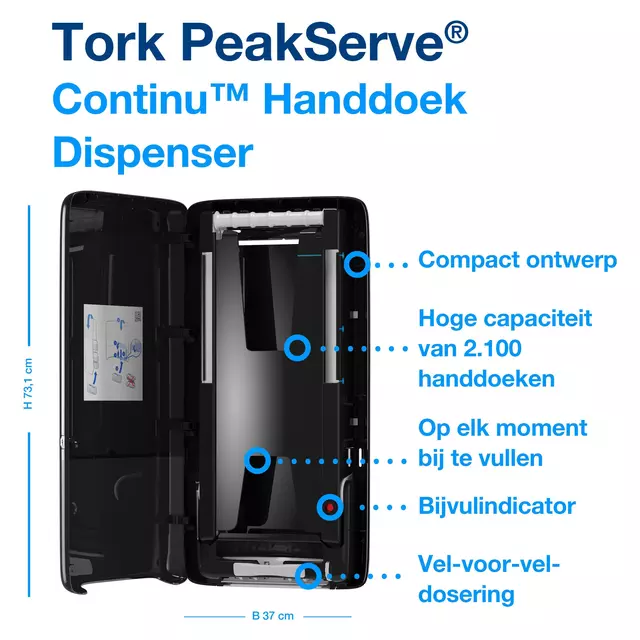 Een Handdoekdispenser Tork PeakServe® Continu™ H5 Elevation zwart 552508 koop je bij Van Hoye Kantoor BV