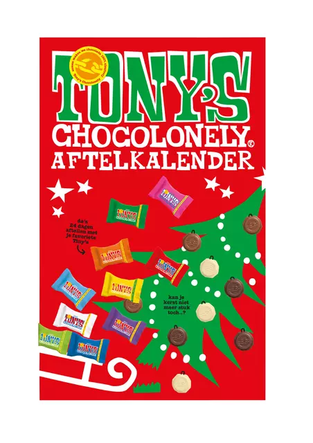 Een Chocolade Tony's Chocolonely Kerst big Tiny calendar 225gr assorti koop je bij Omnia 4 Office