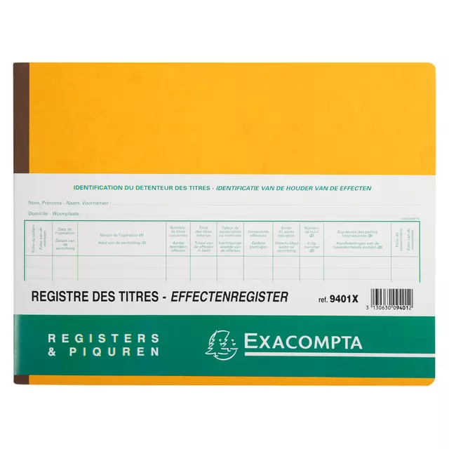 Een Registre des titres Piqûre SRL-BV 240x320 80 feuilles jaune koop je bij QuickOffice BV