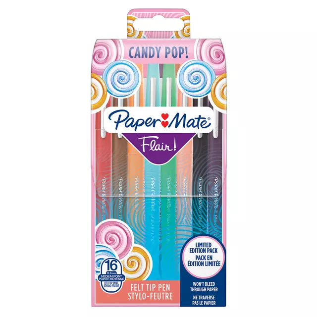 Een Fineliner Paper Mate Flair Candy Pop wallet à 16 kleuren koop je bij L&N Partners voor Partners B.V.