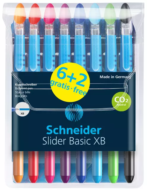Een Balpen Schneider Slider Basic extra breed assorti etui à 6 + 2 gratis koop je bij EconOffice