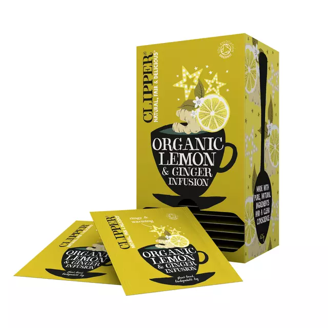 Een Thee Clipper infusion lemon and ginger bio 25 zakjes koop je bij MV Kantoortechniek B.V.