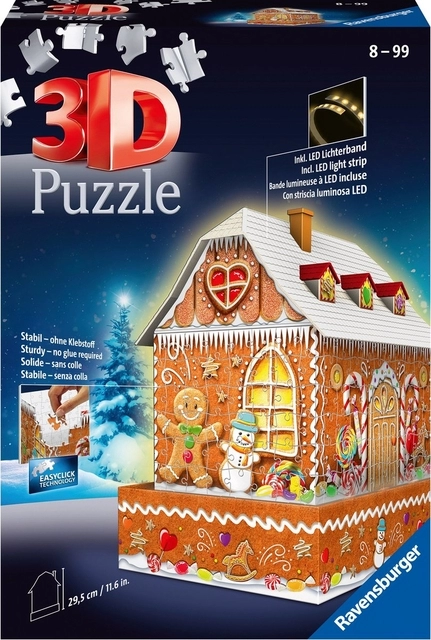 Een 3D puzzel Ravensburger Kerst Gingerbread House Night Edition 216 stukjes koop je bij Totaal Kantoor Goeree