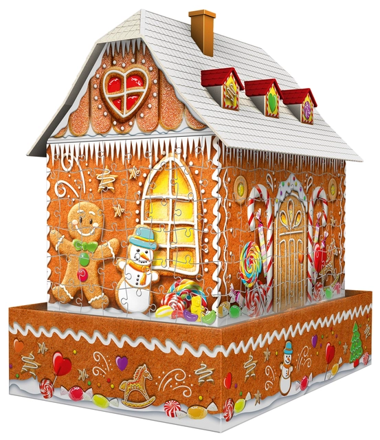 Een 3D puzzel Ravensburger Kerst Gingerbread House Night Edition 216 stukjes koop je bij Totaal Kantoor Goeree