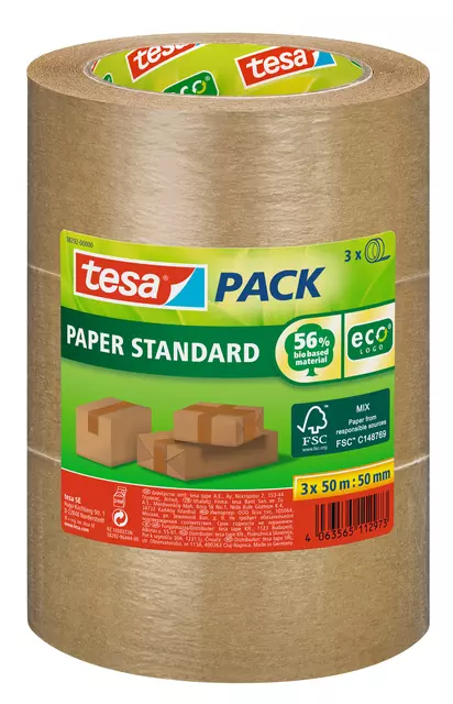 Een Verpakkingstape tesapack® Papier Standard ecoLogo 50mx50mm bruin bundel koop je bij Van Leeuwen Boeken- en kantoorartikelen