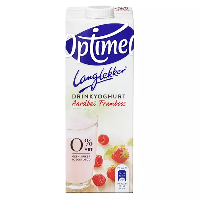 Een Drinkyoghurt Optimel Langlekker aardbei framboos 1liter koop je bij Tonerinktshop